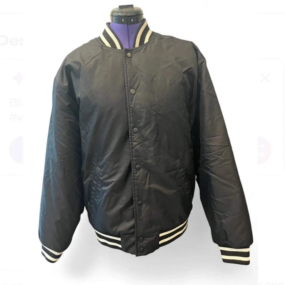 Aritzia TNA Womens Medium Bomber Stadium Jacket Black Satin Varsity Y2K - Picture 2 of 10